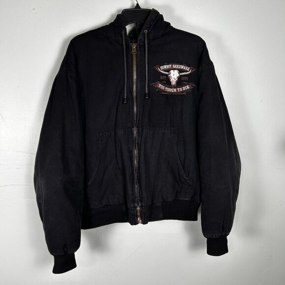 Cowboy Hardware Jacket Mens Medium Black Western Ranching Insulated Full Zip - Picture 2 of 7